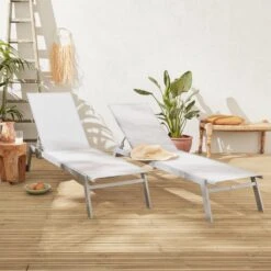 ELSA - Set Van 2 Ligstoelen Van Aluminium En Textileen, Ligbed Multipositioneel Met Wieltjes, Kleur Grijs/lichtgrijs -Tuingereedschap Serie Winkel 1200x1200 1179