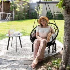 Vita5 Macramé Hangstoel - Voor Binnen En Buiten - Zonder Standaard - Incl. Kussen, Boekenvak En Beschermhoes - Tot 150kg - Zwart -Tuingereedschap Serie Winkel 1200x1200 1203