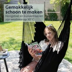 Vita5 XXL Hangstoel - Binnen&Buiten Hangnest - Incl. 2 Kussens En Boekenvak - Volwassenen&Kinderen - Hangmatstoel Tot 225kg - Zwart -Tuingereedschap Serie Winkel 1200x1200 1224