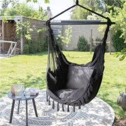 Vita5 XXL Hangstoel - Binnen&Buiten Hangnest - Incl. 2 Kussens En Boekenvak - Volwassenen&Kinderen - Hangmatstoel Tot 225kg - Zwart -Tuingereedschap Serie Winkel 1200x1200 1226