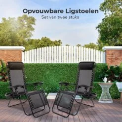 LifeGoods Opvouwbare Tuinstoelen - Verstelbaar Zonnescherm - 2 Stuks - 30°-90° Verstelbaar - Metaal - Zwart -Tuingereedschap Serie Winkel 1200x1200 1308