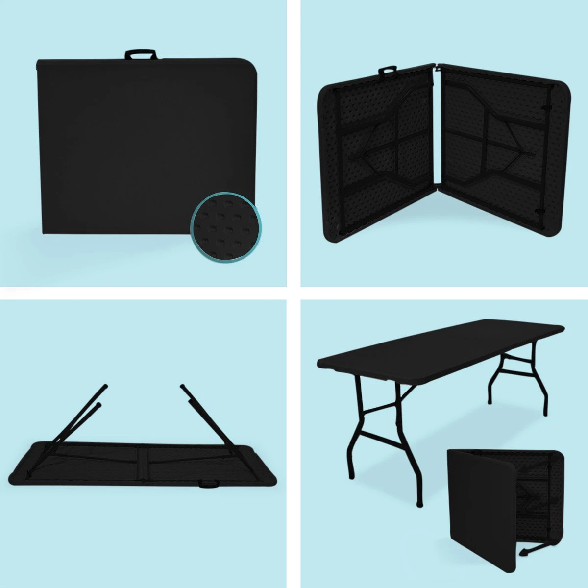 LifeGoods Klaptafel - Inklapbaar - 70x180cm - Verstelbare Vouwtafel - Weerbestendig - Zwart 8 LifeGoods Klaptafel - Inklapbaar - 70x180cm - Verstelbare Vouwtafel - Weerbestendig - Zwart - Afbeelding 6
