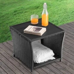Casaria Polyrattan Bijzettafel - WPC Tafelblad 45x45x40cm – Zwart -Tuingereedschap Serie Winkel 1200x1200 1462