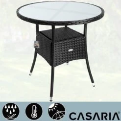Casaria Polyrattan Bijzettafel 80cm Rond - 5mm Veiligheidsglas – Zwart -Tuingereedschap Serie Winkel 1200x1200 1466