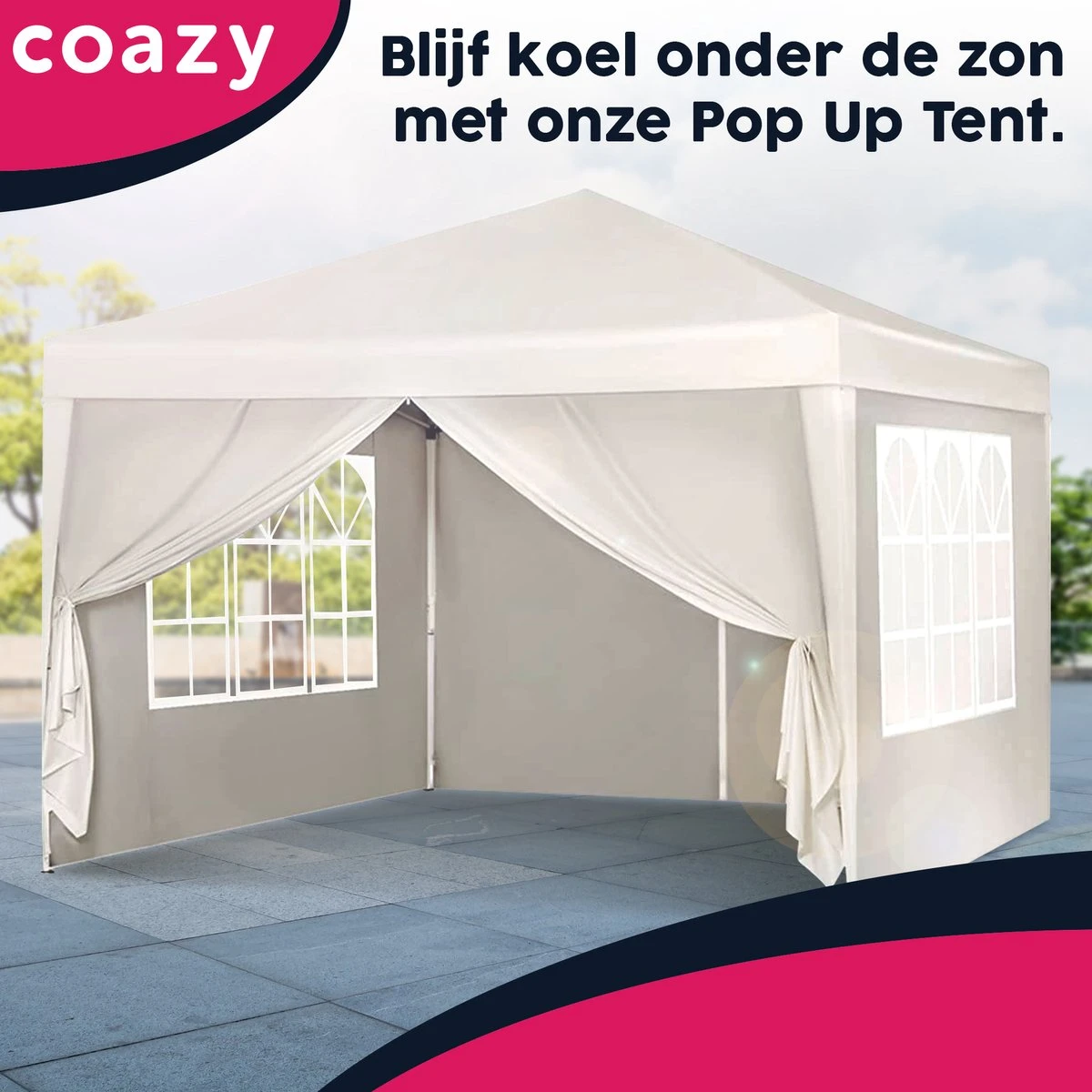 Waterdichte Partytent 3x3 Meter Opvouwbaar Met Zijwanden- Paviljoen Met Zijpanelen - Easy Up - Pop-up Tent Met Haringen, Touw En Anti Slip Poten 6 Waterdichte Partytent 3x3 Meter Opvouwbaar Met Zijwanden- Paviljoen Met Zijpanelen - Easy Up - Pop-up Tent Met Haringen, Touw En Anti Slip Poten - Afbeelding 4
