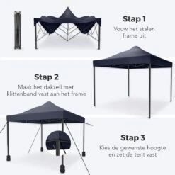 LifeGoods Partytent - 3x3 M - Easy Up - Opvouwbaar - Waterdicht - Draagtas Met Wieltjes - Donkerblauw -Tuingereedschap Serie Winkel 1200x1200 1596