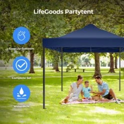 LifeGoods Partytent - 3x4.5 M - Zijwanden - Easy Up - Opvouwbaar - Waterdicht - Draagtas Met Wieltjes - Donkerblauw -Tuingereedschap Serie Winkel 1200x1200 1644