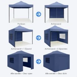 LifeGoods Partytent - 3x4.5 M - Zijwanden - Easy Up - Opvouwbaar - Waterdicht - Draagtas Met Wieltjes - Donkerblauw -Tuingereedschap Serie Winkel 1200x1200 1646