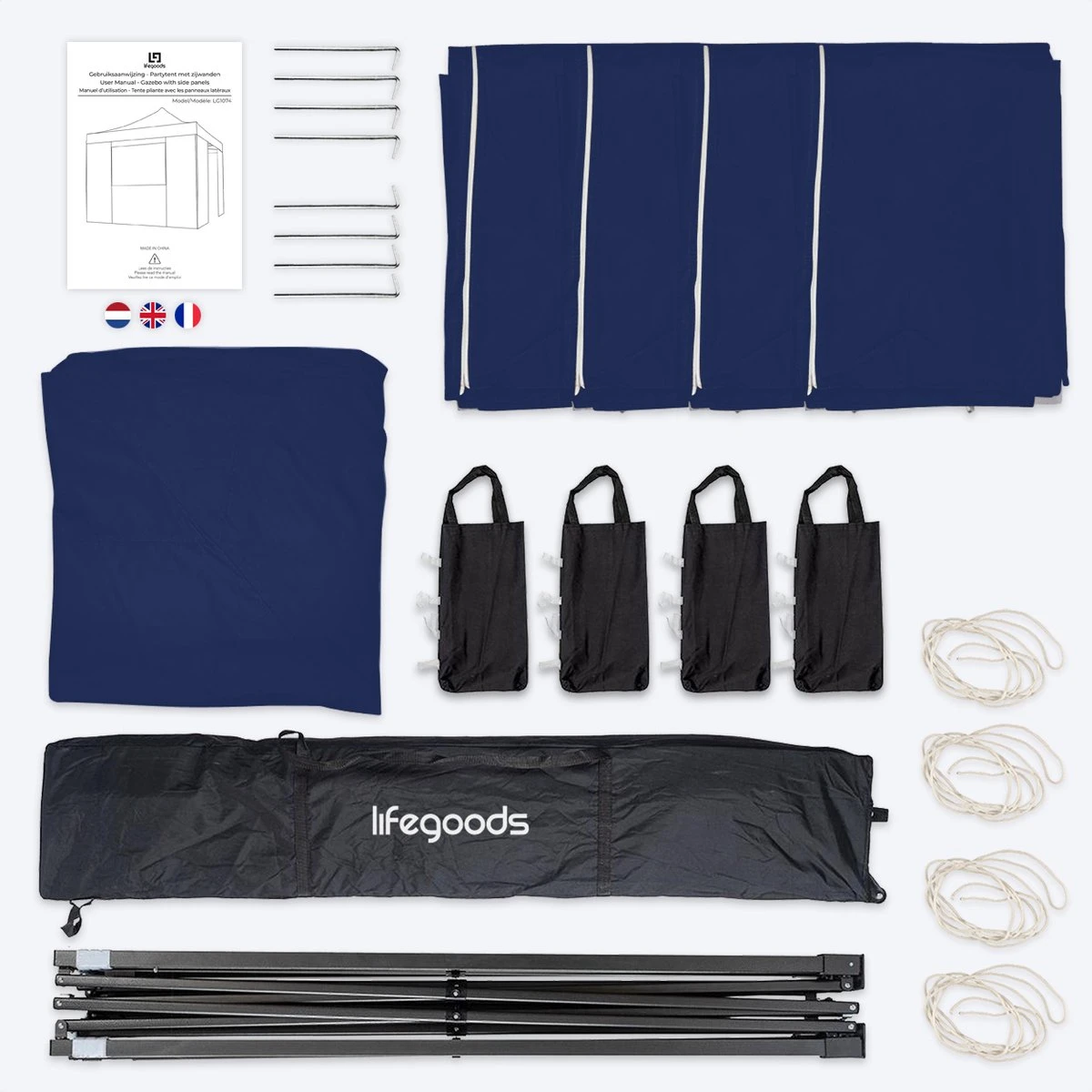 LifeGoods Partytent - 3x3 M - Zijwanden - Easy Up - Opvouwbaar - Waterdicht - Draagtas Met Wieltjes - Donkerblauw 7 LifeGoods Partytent - 3x3 M - Zijwanden - Easy Up - Opvouwbaar - Waterdicht - Draagtas Met Wieltjes - Donkerblauw - Afbeelding 5