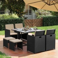Tuinmeubelset - Tuinset 4 6 8 Persoons - Eettafel En Stoelen - Set Van 9 - Terras - Tuintafel - Salontafel Met Glazen Oppervlak - Zwart Beige 13 Tuinmeubelset - Tuinset 4 6 8 Persoons - Eettafel En Stoelen - Set Van 9 - Terras - Tuintafel - Salontafel Met Glazen Oppervlak - Zwart Beige -Tuingereedschap Serie Winkel 1200x1200 1663