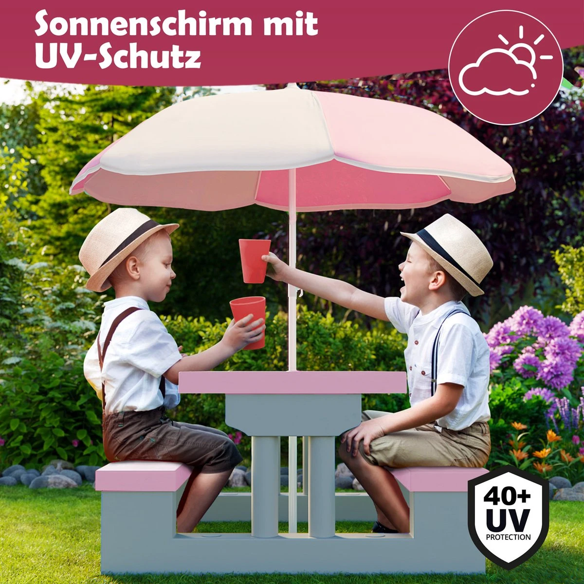 Spielwerk Kinder Tuinset – Incl. Parasol UV-bescherming - Roze Grijs 8 Spielwerk Kinder Tuinset – Incl. Parasol UV-bescherming - Roze Grijs - Afbeelding 6