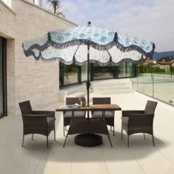 Teamson Home 5-Delig Diningset - Tuinset - Tuinmeubelen - Tafel En 4 Stoelen - Voor Maximaal 4 Personen - Massief Houten Tafelblad - Bruin - 244 X 132 X 84 (cm) -Tuingereedschap Serie Winkel 1200x1200 1699