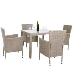 Casaria Polyrattan Tuinset - 4 Stoelen & Tafel 90x90 Cm - Beige Grijs -Tuingereedschap Serie Winkel 1200x1200 1741