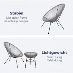 LifeGoods Acapulco Bistroset - 3-Delig - Tuinset Met Bijzettafel - Grijs -Tuingereedschap Serie Winkel 1200x1200 1769