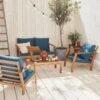 Houten Loungeset 4 Plaatsen - Ushuaïa - Donker Turquoise Kussens, Bank, Fauteuils En Lage Tafel Van Acacia, Design -Tuingereedschap Serie Winkel 1200x1200 1809