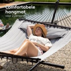 Vita5 Hangmat Met Standaard En Spreidstok – 2 Persoons – Incl. Bekerhouder - Afneembaar Kussen – Uv-bestendig – Lichtgrijs -Tuingereedschap Serie Winkel 1200x1200 1938