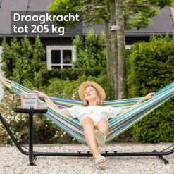 Vita5 Hangmat Met Standaard – 2 Persoons – Incl. Bekerhouder – 205kg Draaggewicht – Groen/Blauw -Tuingereedschap Serie Winkel 1200x1200 1984