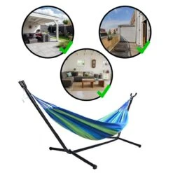 Hangmat Met Standaard En Opbergtas – 2 Persoons – Max. Draaggewicht 200Kg – Hangmatset – Hangmatten – Hang Mat Voor Binnen En Buiten – Hangmatstandaard – Hammock – Blauw / Groen -Tuingereedschap Serie Winkel 1200x1200 2007