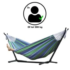 Hangmat Met Standaard En Opbergtas – 2 Persoons – Max. Draaggewicht 200Kg – Hangmatset – Hangmatten – Hang Mat Voor Binnen En Buiten – Hangmatstandaard – Hammock – Blauw / Groen -Tuingereedschap Serie Winkel 1200x1200 2009