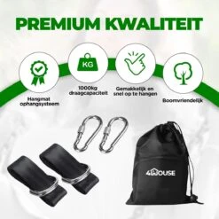 4House Ophang Koord Voor Hangmat, Hangstoel / Schommel - Hangmat Bevestigingsset Inclusief Haken - Karabijnhaak - Hangmat Standaard -Schommelophangset - Hangmat Ophangsysteem -150cm - Tot 1000kg - Boomvriendelijke Hangmat Ophangset - Set Van 2Stuks -Tuingereedschap Serie Winkel 1200x1200 2017