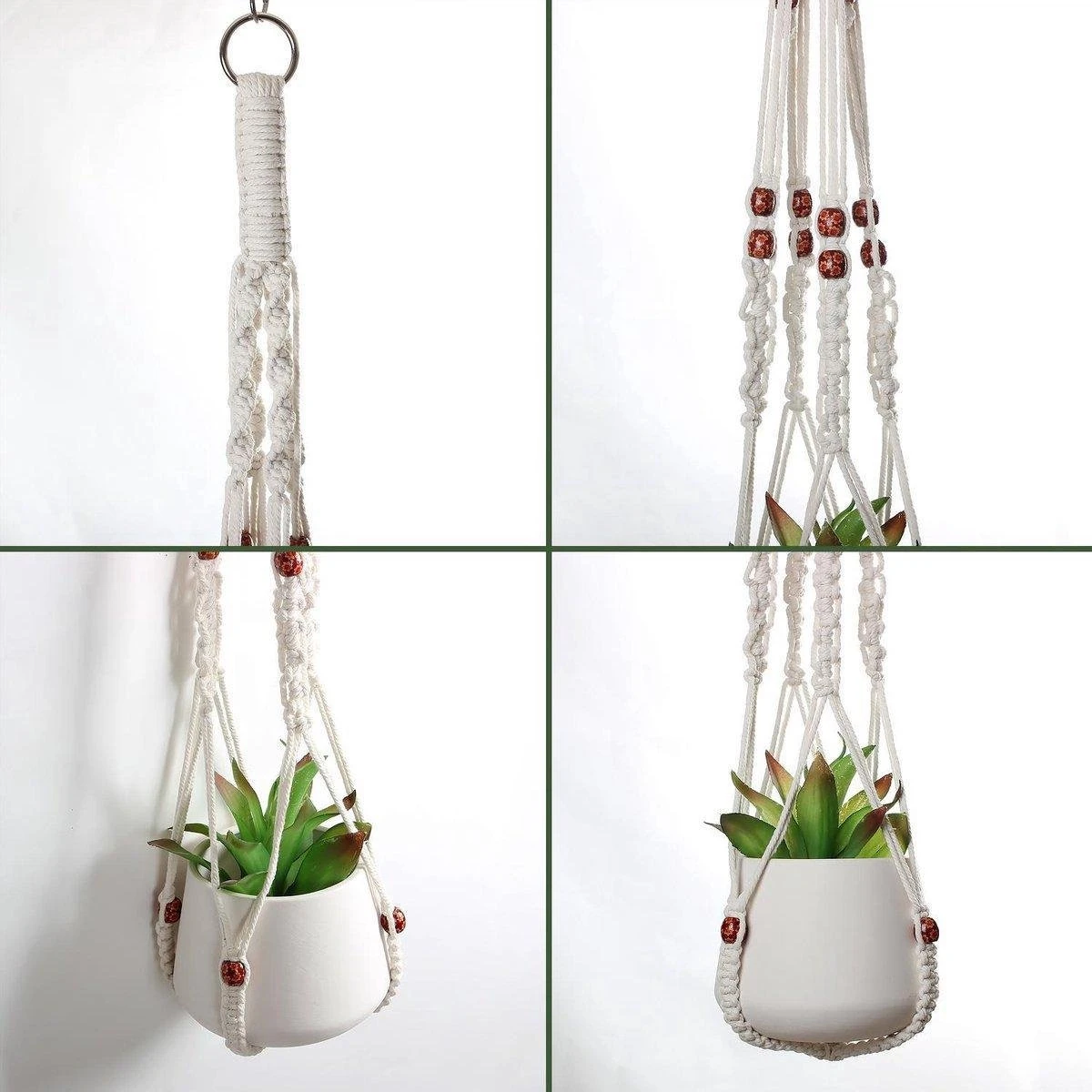 4 Stuks Plantenhangers - Boho Handgeweven Katoen Hangpot Voor Binnen/Buiten - Bloempot Met Kralen - Macramé Touw/Koord Hangplant Houder - Bohemian Wandhanger Decoratie - Verticale Tuin Plant Hanger Bloempothouder Planthanger Wit 7 4 Stuks Plantenhangers - Boho Handgeweven Katoen Hangpot Voor Binnen/Buiten - Bloempot Met Kralen - Macramé Touw/Koord Hangplant Houder - Bohemian Wandhanger Decoratie - Verticale Tuin Plant Hanger Bloempothouder Planthanger Wit - Afbeelding 5