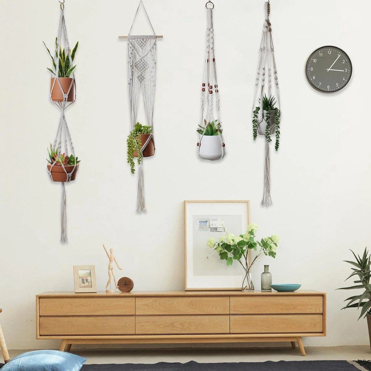 4 Stuks Plantenhangers - Boho Handgeweven Katoen Hangpot Voor Binnen/Buiten - Bloempot Met Kralen - Macramé Touw/Koord Hangplant Houder - Bohemian Wandhanger Decoratie - Verticale Tuin Plant Hanger Bloempothouder Planthanger Wit 8 4 Stuks Plantenhangers - Boho Handgeweven Katoen Hangpot Voor Binnen/Buiten - Bloempot Met Kralen - Macramé Touw/Koord Hangplant Houder - Bohemian Wandhanger Decoratie - Verticale Tuin Plant Hanger Bloempothouder Planthanger Wit - Afbeelding 6