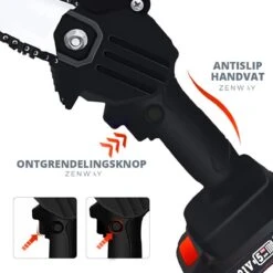 Zenway - Mini Kettingzaag - Snoeizaag - Kettingzaag - Kettingzaag Elektrisch Met 1 Accu- Inclusief Koffer - 1 Extra Accu - Zwart -Tuingereedschap Serie Winkel 1200x1200 602