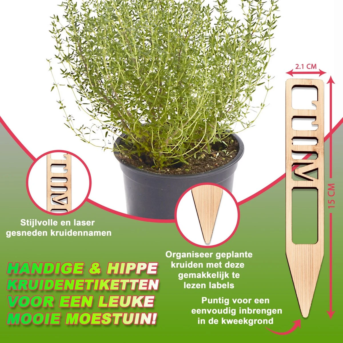 Djambo Tuingereedschap Set 8-delig Tuinsetje Met 15 Unieke Bamboe Plantetiketten In 1 Draagtas - Compleet Tuingereedschap Voor De Tuinliefhebbers 10 Djambo Tuingereedschap Set 8-delig Tuinsetje Met 15 Unieke Bamboe Plantetiketten In 1 Draagtas - Compleet Tuingereedschap Voor De Tuinliefhebbers - Afbeelding 8