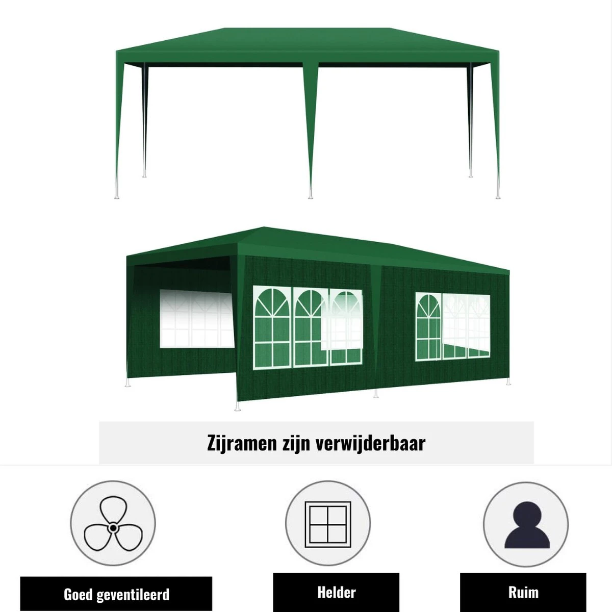 Merkloos Partytent - Paviljoen Opvouwbaar - Easy Up Tuintent Met Zijpanelen - Groen/ 6m X 3m/ 120g/m² 4 Merkloos Partytent - Paviljoen Opvouwbaar - Easy Up Tuintent Met Zijpanelen - Groen/ 6m X 3m/ 120g/m² - Afbeelding 3