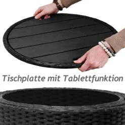 Casaria Polyrattan Zonne-Eiland Ø185cm – Incl. Kussens - Zwart Crème -Tuingereedschap Serie Winkel 1200x1200 858