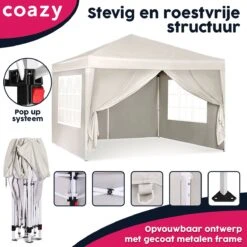 Waterdichte Partytent 3x3 Meter Opvouwbaar Met Zijwanden- Paviljoen Met Zijpanelen - Easy Up - Pop-up Tent Met Haringen, Touw En Anti Slip Poten -Tuingereedschap Serie Winkel 1200x1200 873