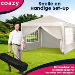 Waterdichte Partytent 3x3 Meter Opvouwbaar Met Zijwanden- Paviljoen Met Zijpanelen - Easy Up - Pop-up Tent Met Haringen, Touw En Anti Slip Poten -Tuingereedschap Serie Winkel 1200x1200 877