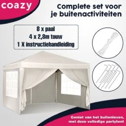 Waterdichte Partytent 3x3 Meter Opvouwbaar Met Zijwanden- Paviljoen Met Zijpanelen - Easy Up - Pop-up Tent Met Haringen, Touw En Anti Slip Poten -Tuingereedschap Serie Winkel 1200x1200 878