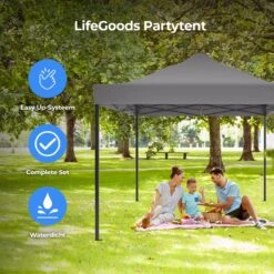 LifeGoods Partytent - 3x4.5 M - Zijwanden - Easy Up - Opvouwbaar - Waterdicht - Draagtas Met Wieltjes - Donkergrijs -Tuingereedschap Serie Winkel 1200x1200 896
