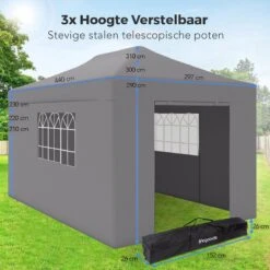 LifeGoods Partytent - 3x4.5 M - Zijwanden - Easy Up - Opvouwbaar - Waterdicht - Draagtas Met Wieltjes - Donkergrijs -Tuingereedschap Serie Winkel 1200x1200 901