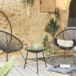 Set Van 2 Design Stoelen Ei-vormig - Acapulco Zwart - Stoelen 4 Poten Retro Design, Plastic Koorden, Binnen/buiten -Tuingereedschap Serie Winkel 1200x1200 906