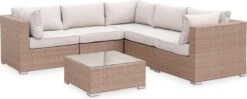 Alice's Garden Loungeset Napoli - 5 Plaatsen - Wicker - 6 Elementen - Beige/Beige -Tuingereedschap Serie Winkel 1200x479