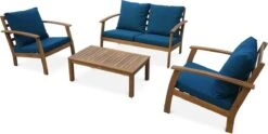 Houten Loungeset 4 Plaatsen - Ushuaïa - Donker Turquoise Kussens, Bank, Fauteuils En Lage Tafel Van Acacia, Design -Tuingereedschap Serie Winkel 1200x603 5