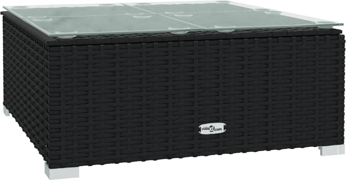 VidaLife Tuintafel 60x60x30 Cm Poly Rattan En Glas Zwart 4 VidaLife Tuintafel 60x60x30 Cm Poly Rattan En Glas Zwart - Afbeelding 2