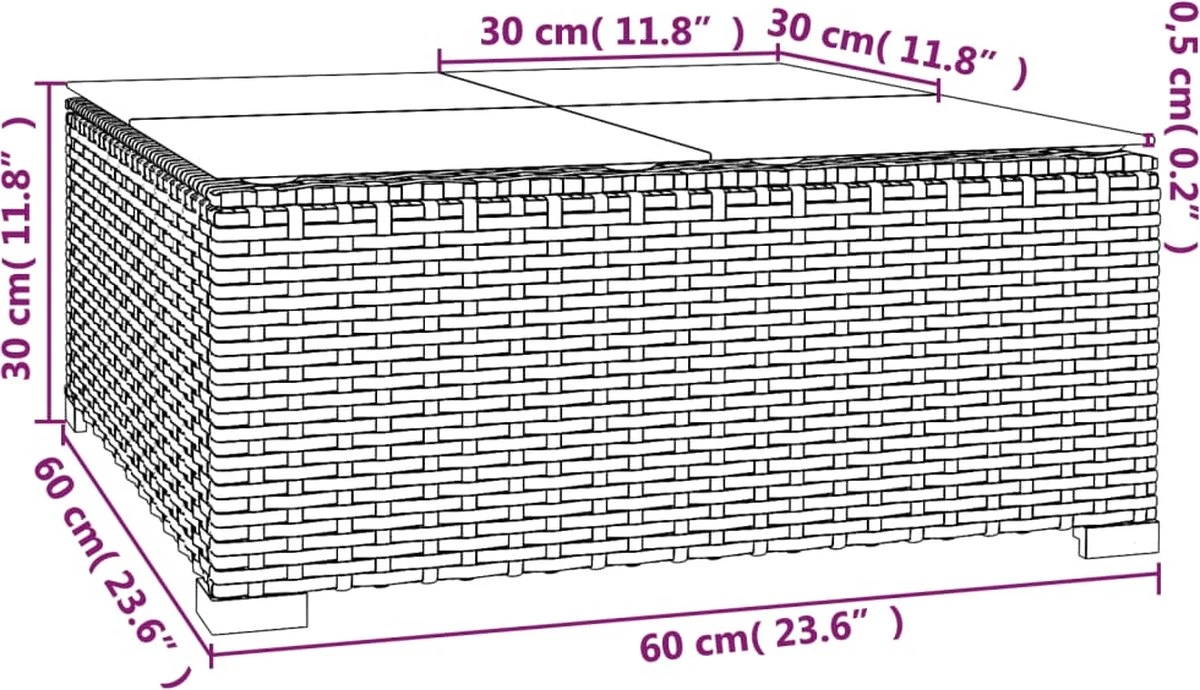 VidaLife Tuintafel 60x60x30 Cm Poly Rattan En Glas Zwart 7 VidaLife Tuintafel 60x60x30 Cm Poly Rattan En Glas Zwart - Afbeelding 5