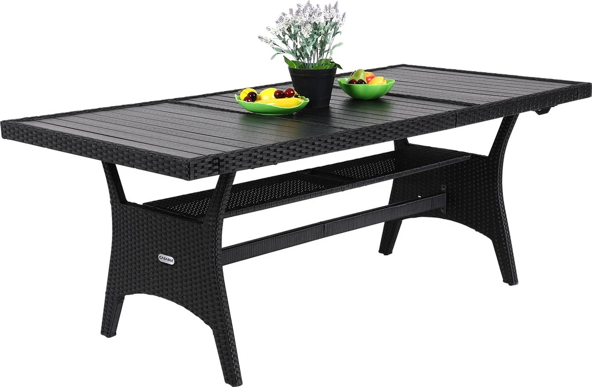 Casaria Polyrattan Tuintafel - WPC Tafelblad 190x90x74 Cm – Zwart 9 Casaria Polyrattan Tuintafel - WPC Tafelblad 190x90x74 Cm – Zwart - Afbeelding 7