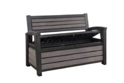 Keter - Hudson Bench Box - 2-zits Bank - Opbergbox - Hout Look & Feel - 227L - 138x63x89cm - Antraciet -Tuingereedschap Serie Winkel 1200x800 322