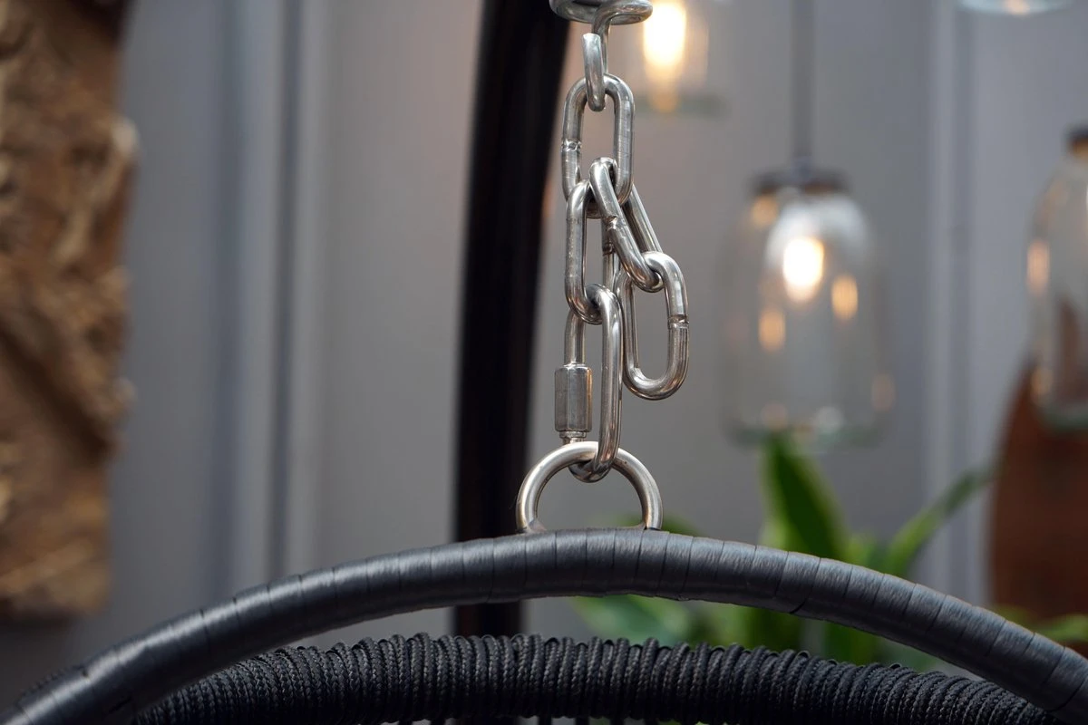 Merkloos Hangstoel Norway - Zwart Wicker & Touw Luxe Egg Hangstoel Met Dikke Antraciete Kussens Met Frame - Inklapbare Basket 7 Merkloos Hangstoel Norway - Zwart Wicker & Touw Luxe Egg Hangstoel Met Dikke Antraciete Kussens Met Frame - Inklapbare Basket - Afbeelding 5