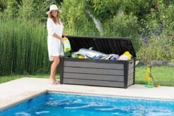 Keter Brushwood Opbergbox - Kussenbox - 455L - 145x69,7x60,3cm - Grafiet -Tuingereedschap Serie Winkel 1200x800 416