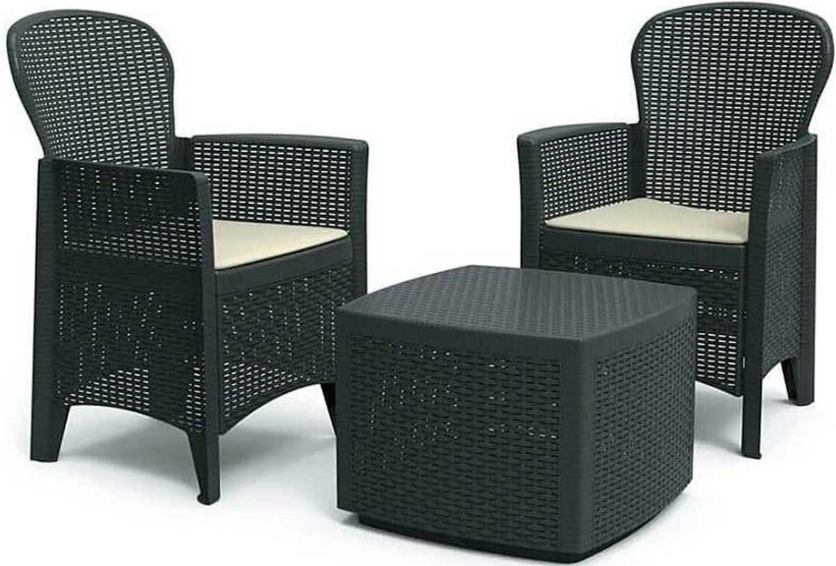 Pro Garden Tuinset Compleet Florence - 2 Stoelen - Met Kussentjes - Bijzettafel- Rotanlook 3 Pro Garden Tuinset Compleet Florence - 2 Stoelen - Met Kussentjes - Bijzettafel- Rotanlook