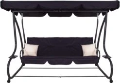 Springos Schommelbank | Linda-Schommel | 3-zits | Waterafstotend | Inclusief 2 Kussens | Verstelbare Luifel | 162 X 200 X 120 Cm | Zwart -Tuingereedschap Serie Winkel 1200x824 4