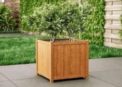 Houten Plantenbak Met Wieltjes 50x50 - Geolied Duurzaam FSC Acaciahout – Bloembak Buiten - Plantenbakken Buiten - Perfecthomeshop -Tuingereedschap Serie Winkel 1200x857 12