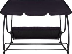 Springos Schommelbank | Linda-Schommel | 3-zits | Waterafstotend | Inclusief 2 Kussens | Verstelbare Luifel | 162 X 200 X 120 Cm | Zwart -Tuingereedschap Serie Winkel 1200x897 1