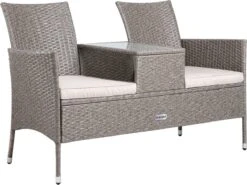 Casaria Tuinbank Polyrattan - 2-Zits Incl.Tafel - Weerbestendig Beige -Tuingereedschap Serie Winkel 1200x897 4