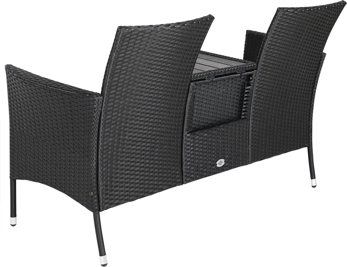 Casaria Tuinbank Polyrattan – 2 Zitter Incl. Tafel & Kussens – Zwart 6 Casaria Tuinbank Polyrattan – 2 Zitter Incl. Tafel & Kussens – Zwart - Afbeelding 4